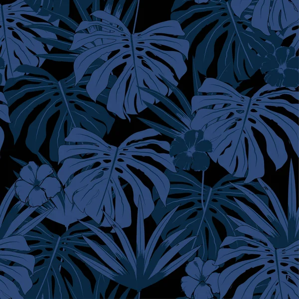 Vector Impecable Hermoso Patrón Artístico Azul Tropical Con Bosque Exótico — Archivo Imágenes Vectoriales