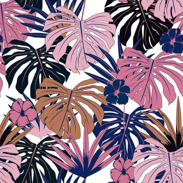 Vecteur Transparente Beau Motif Tropical Artistique Lumineux Avec Forêt Exotique — Image vectorielle