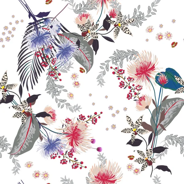 Motif Floral Tendance Coloré Dans Les Nombreux Types Fleurs Texture — Image vectorielle