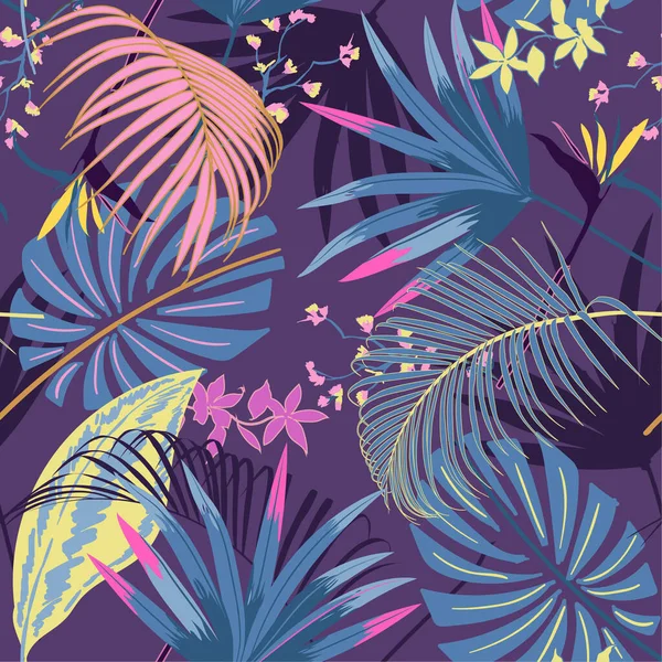 Vector Seamless Beautiful Artistic Summer Pastale Bright Tropical Pattern Exotic — Stock Vector