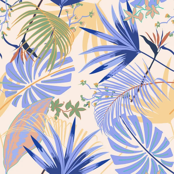 Vecteur Transparente Belle Artisticsummer Pastale Motif Tropical Lumineux Avec Forêt — Image vectorielle