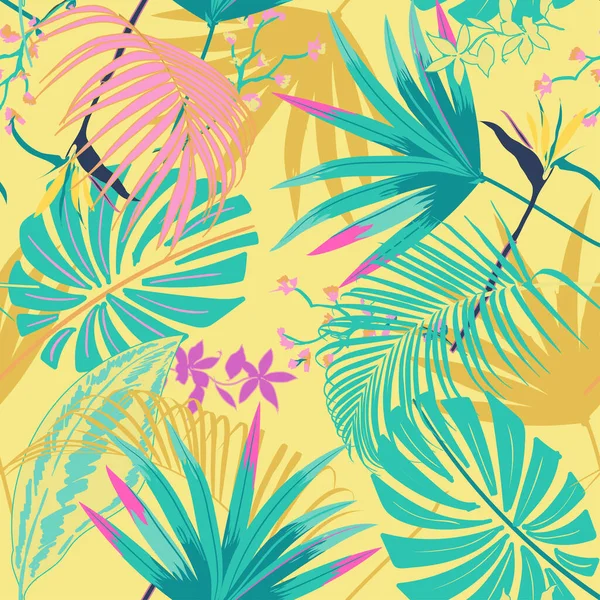 Vector Seamless Beautiful Artistic Summer Pastale Bright Tropical Pattern Exotic — Stock Vector