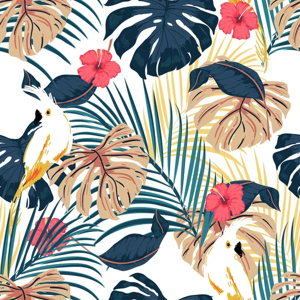 Vecteur Transparente Beau Motif Tropical Artistique Avec Forêt Exotique Coloré — Image vectorielle