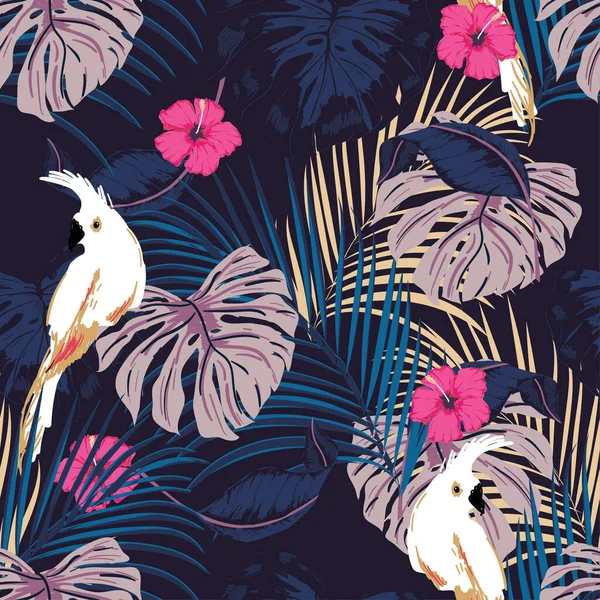 Vecteur Transparente Beau Motif Tropical Sombre Artistique Avec Forêt Exotique — Image vectorielle