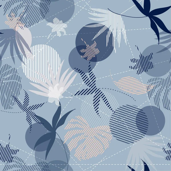 Sans Couture Main Dessinée Tropicale Pastel Silhouette Feuilles Exotiques Modèle — Image vectorielle