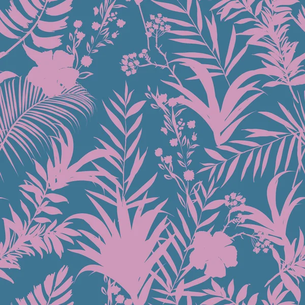 Beaux Palmiers Forêt Tropicale Sur Fond Bleu Pastel Rose Modèle — Image vectorielle