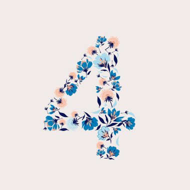 Bahar çiçekleri ve farklı çiçeklerden oluşan süslü yazı tipi. Dört numaralı çiçek.