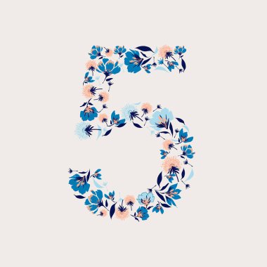 Bahar çiçekleri ve farklı çiçeklerden oluşan süslü yazı tipi. Beş numaralı çiçek..