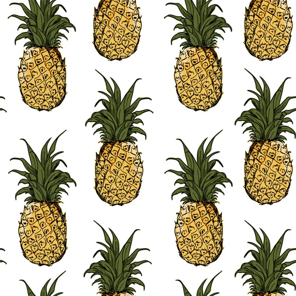 Seamless Pattern Hand Drawing Pineapples Vector Illustration Repeat White — Stock Vector