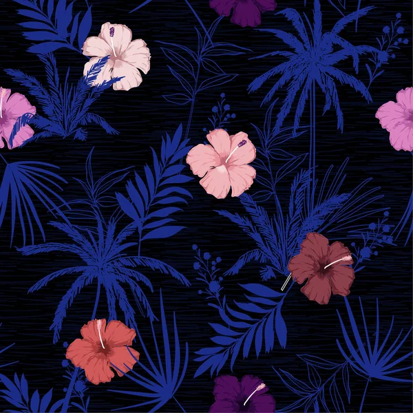 Floresta Escura Hawaii Impressão Vetor Sem Costura Belo Artístico Verão —  Vetores de Stock