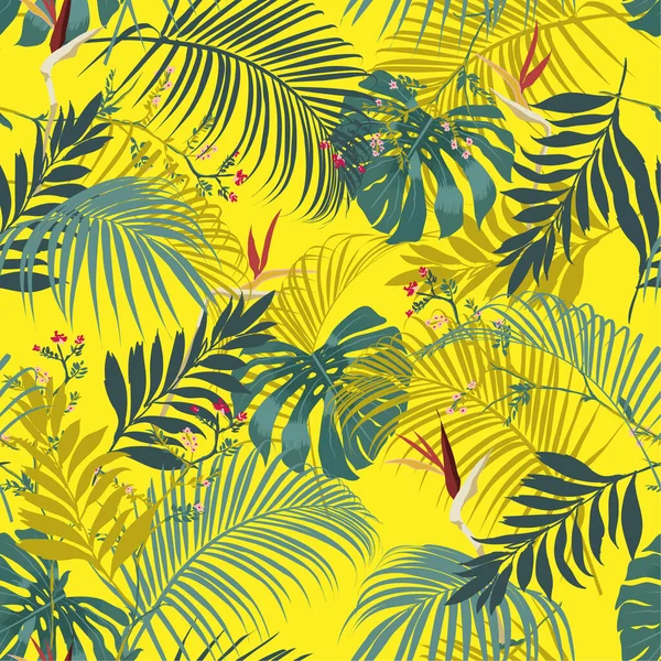 Tendance Belle Fraîche Été Forêt Tropicale Leeves Fleurs Motif Vectoriel — Image vectorielle