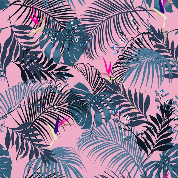 Tendance Belle Fraîche Été Forêt Tropicale Leeves Fleurs Motif Vectoriel — Image vectorielle