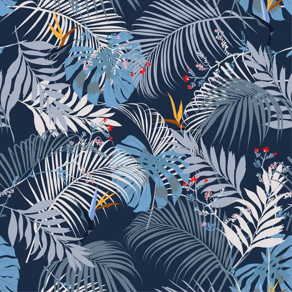 Trendy Vector Seamless Beautiful Artistic Summer Tropical Pattern Exotic Forest — Stock Vector