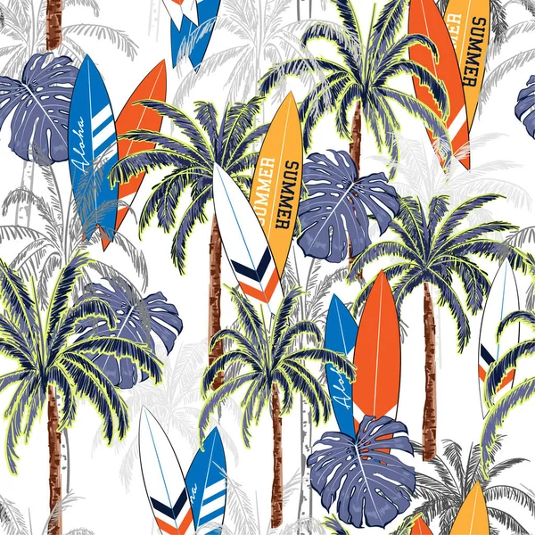 Vacaciones Verano Sin Costuras Dibujo Mano Patrón Tropical Con Palmera — Archivo Imágenes Vectoriales