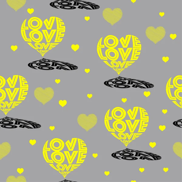 Padrão Corações Amarelos Palavras Amor Valentine Dia Fundo Imagem Vetorial —  Vetores de Stock