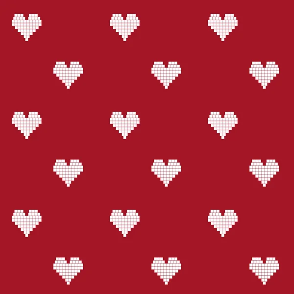 赤と白のピクセル化されたハートデジタル背景シームレスなベクトルパターン赤の背景 — ストックベクタ