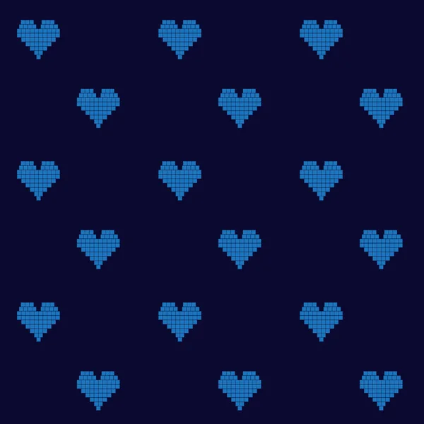 Elektrisch Blau Verpixelte Herzen Digitaler Hintergrund Nahtloser Vektor Nahtloses Muster — Stockvektor