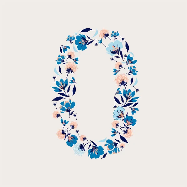 华丽的字体由春天的花朵和不同的花朵组成 花号为零 — 图库矢量图片
