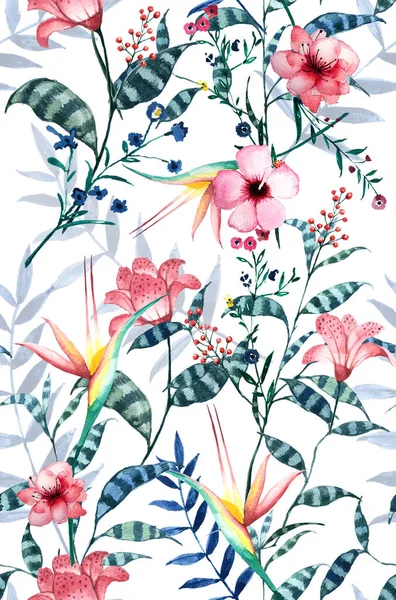 Aquarell Tropische Blumenmuster Zarte Blumentapeten Wildblumen Rosa Stiefmütterchen Tapete Auf — Stockfoto