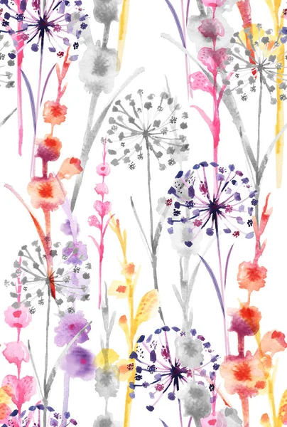 Akvarell Söt Färgglad Färg Vilda Blommor Mönster Delikat Blomma Tapet — Stockfoto