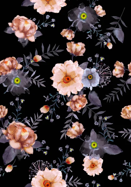 Vacker Sömlös Akvarell Illustration Vilda Blommande Blommor Mönster Delikata Blommor — Stockfoto