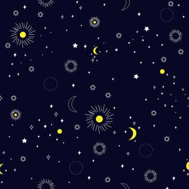 Lacivert yıldızlı kusursuz vektör deseni. Elbise, imalat, duvar kağıtları, baskılar, hediye paketi ve albüm için arka plan.