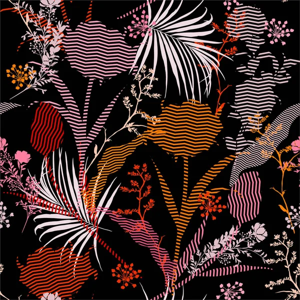 Jardin Sombre Vecteur Coloré Silhouette Botanique Motif Floral Sans Couture — Image vectorielle