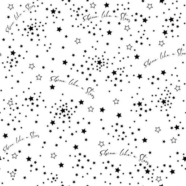 Fondo Estrellas Espaciales Cielo Blanco Estrellas Negras Con Texto Brillan — Archivo Imágenes Vectoriales