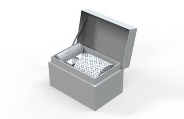 Erkekler ipek kravat ve kol düğmeleri markalaşmaya ayarlandı. 3d illüstrasyon.