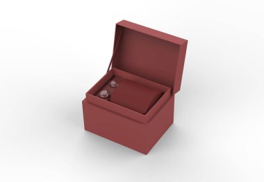 Erkekler ipek kravat ve kol düğmeleri markalaşmaya ayarlandı. 3d illüstrasyon.