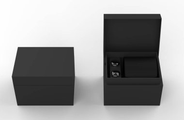 Erkekler ipek kravat ve kol düğmeleri markalaşmaya ayarlandı. 3d illüstrasyon.