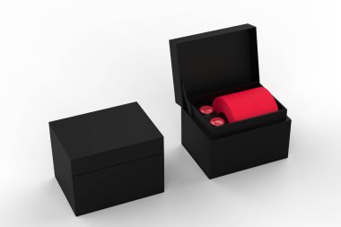 Erkekler ipek kravat ve kol düğmeleri markalaşmaya ayarlandı. 3d illüstrasyon.