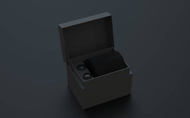 Erkekler ipek kravat ve kol düğmeleri markalaşmaya ayarlandı. 3d illüstrasyon.