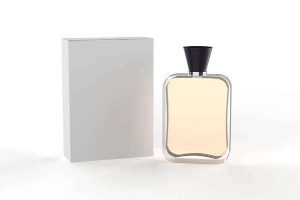 Glass Perfume Bottle Mock Packaging Box Isolated Background Illustration — Stock Photo, Image