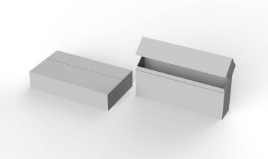 Beyaz zemin üzerinde izole edilmiş boş karton kutu ambalaj tasarımı için hazır. 3d illüstrasyon