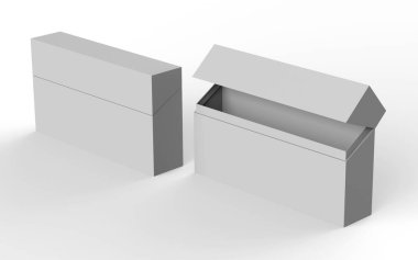 Beyaz zemin üzerinde izole edilmiş boş karton kutu ambalaj tasarımı için hazır. 3d illüstrasyon