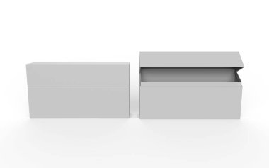 Beyaz zemin üzerinde izole edilmiş boş karton kutu ambalaj tasarımı için hazır. 3d illüstrasyon