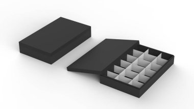 İzole bir arka planda el yapımı çikolata kutusu. 3d illüstrasyon  