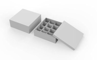 İzole bir arka planda el yapımı çikolata kutusu. 3d illüstrasyon  