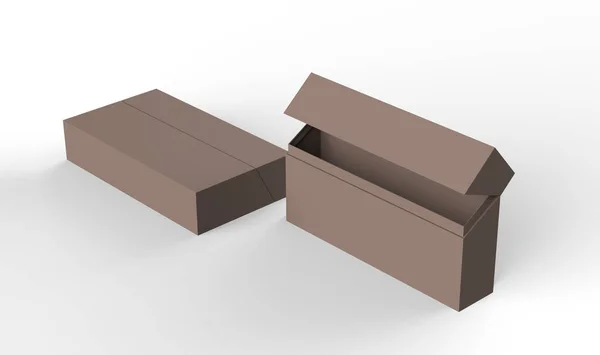 パッケージデザインのための白の背景に隔離された空白のパッケージ段ボール箱 3Dイラスト — ストック写真