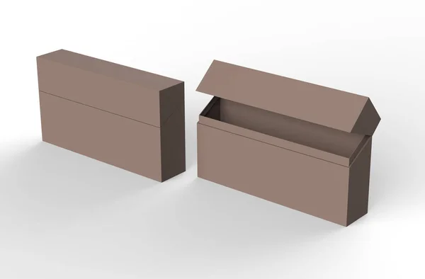 空白包装纸板箱隔离在白色背景准备好包装设计 3D说明 — 图库照片