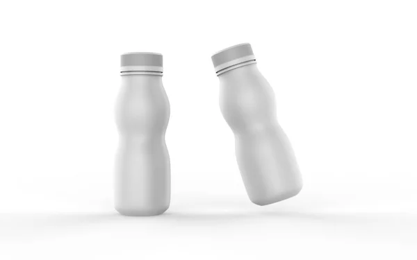 用于酸奶 牛奶和其他液体的实用塑料瓶 模仿秀模板 3D说明 — 图库照片