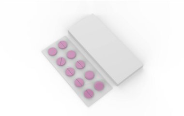 Tıbbi ilaçlar için haplar ve haplar için vitamin kutusu içeren gerçekçi su toplayıcı paketi. 3d illüstrasyon 