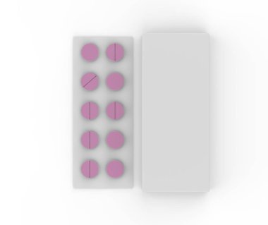 Tıbbi ilaçlar için haplar ve haplar için vitamin kutusu içeren gerçekçi su toplayıcı paketi. 3d illüstrasyon 