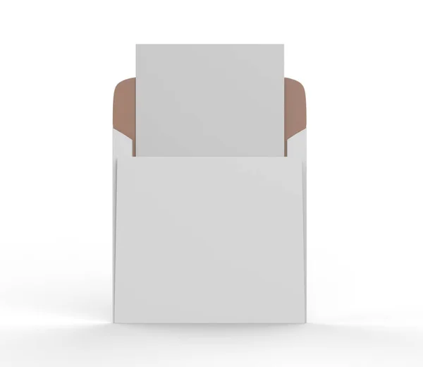 Blankt Brev Papper Kuvert Framifrån Och Mall Illustration — Stockfoto