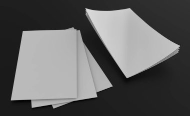 Boş A4 kağıdı. Broşür, kapak ya da poster tasarımı için şablonlar. Model broşür. 3d illüstrasyon