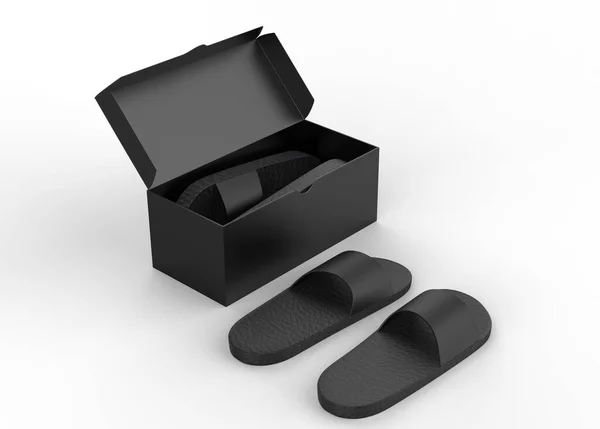 房子拖鞋在盒子中隔离在白色背景之上 3D说明 — 图库照片