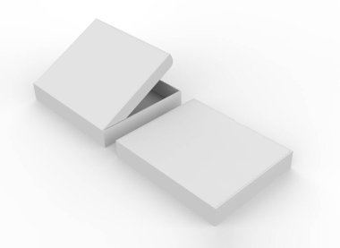 Boş ambalaj kutusu beyaz arkaplanda izole edilmiş gibi görünüyor. 3d illüstrasyon 