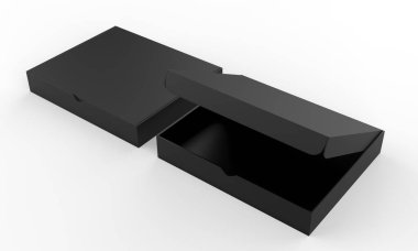 Boş ambalaj kutusu beyaz arkaplanda izole edilmiş gibi görünüyor. 3d illüstrasyon 