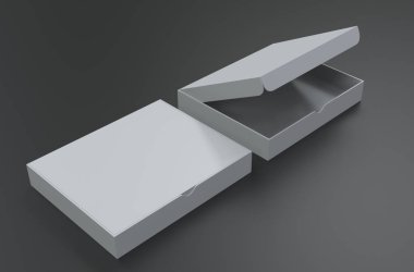 Boş ambalaj kutusu siyah arkaplanda izole edilmiş. 3d illüstrasyon 